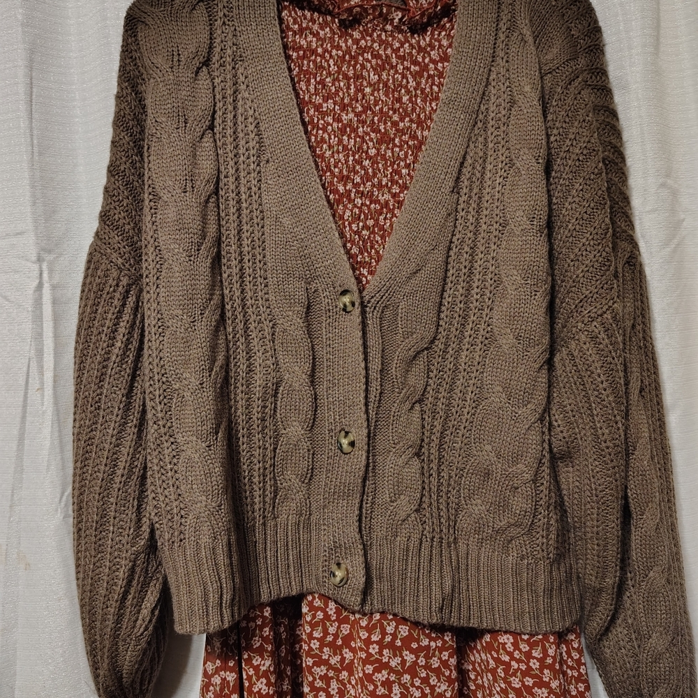 SO Goods For Life Cable Knit Cropped Button-Front Brown XL Sonoma - Picture 3 of 7